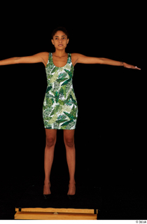 Luna Corazon dressed green patterned dress standing t-pose whole body…